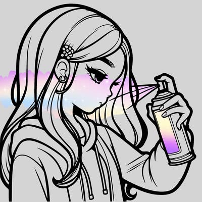 a realistic girl spray painting