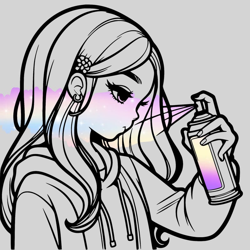 a realistic girl spray painting