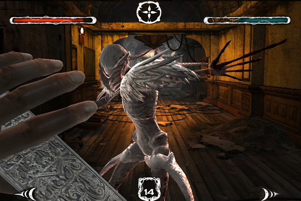 Dark Meadow: The Pact - Kampf aus der Egoperspektive gegen eine blasse Kreatur in einem dunklen Krankenhausflur