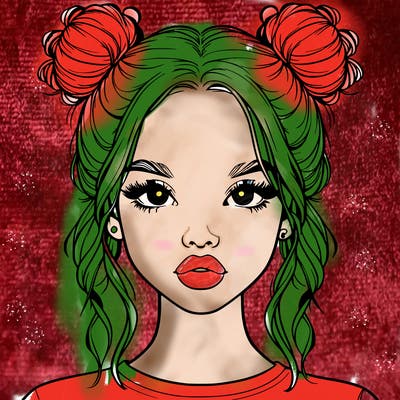 realistic girl with two buns in hair and lips