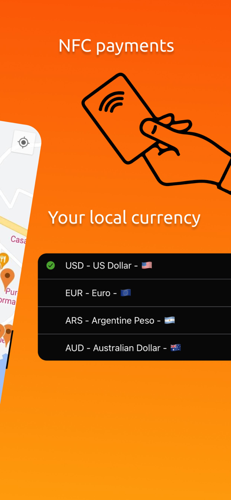 Blink (Bitcoin Wallet) - Blink Bitcoin Wallet app screen featuring NFC payments and local currency selection including USD and EUR.