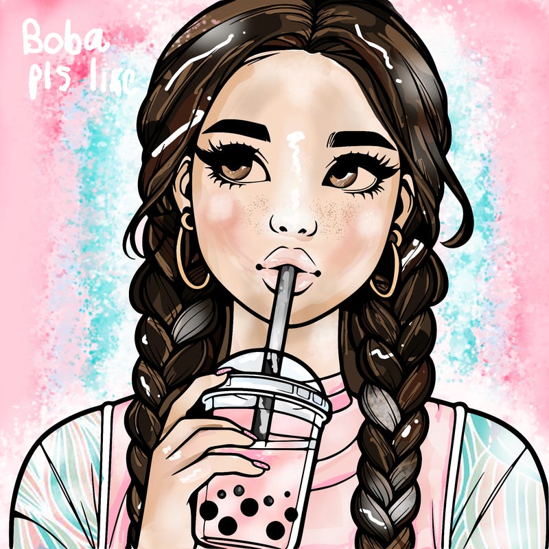 realistic girl with braided hair drinking boba