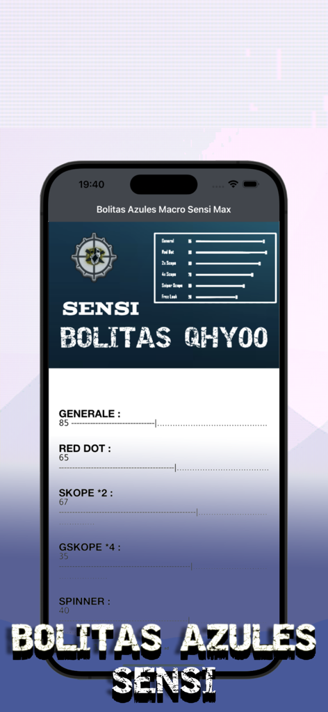 Bolitas Azules Macro-Sensi Max - Interfaz de la aplicación Bolitas Azules mostrando controles deslizantes de ajuste de sensibilidad para la optimización de juegos móviles
