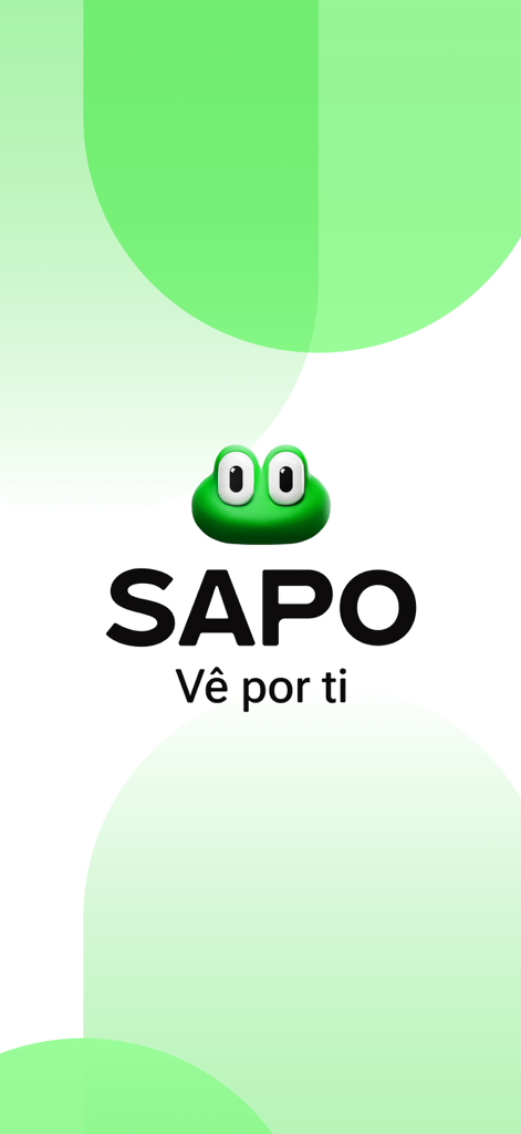 Pantalla de inicio de la app de noticias SAPO con el icono de una rana verde y el lema 'Ve por ti'