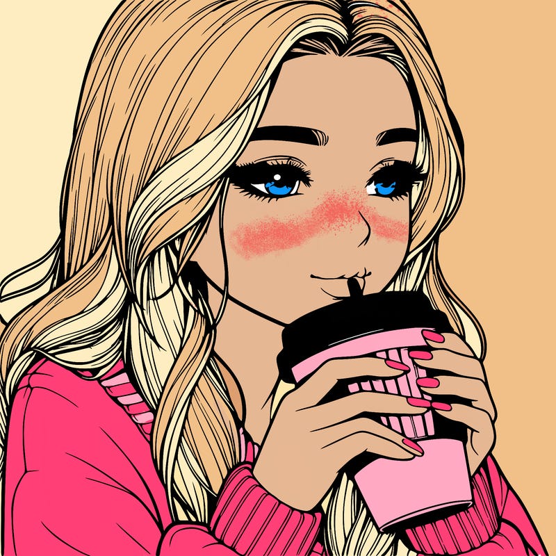 realistic girl drinking coffee