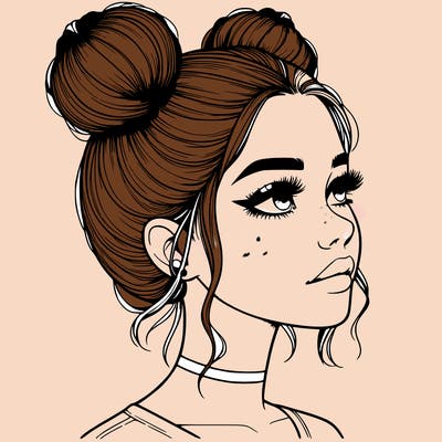 realistic girl with buns on the top of her head