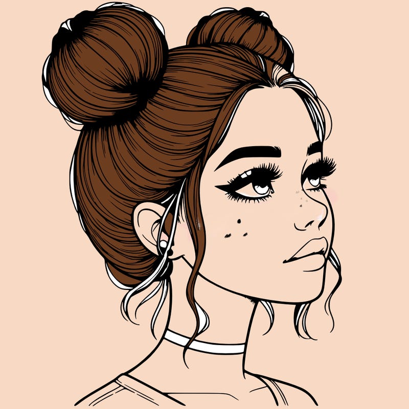 realistic girl with buns on the top of her head