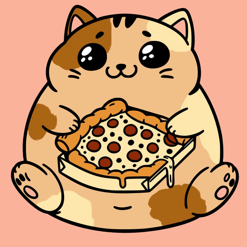 fat cat with pizza
