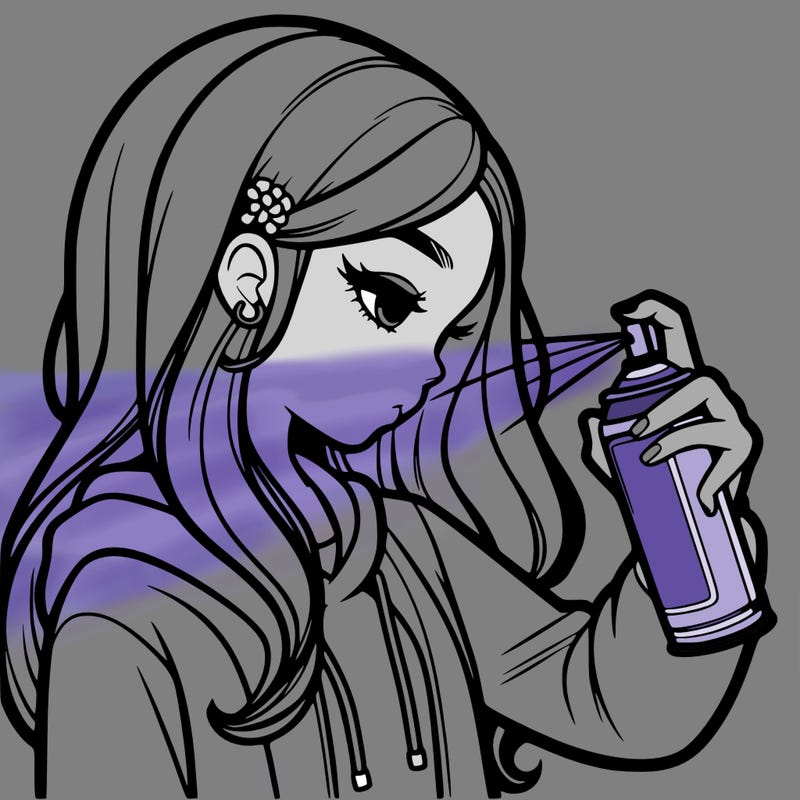 a realistic girl spray painting