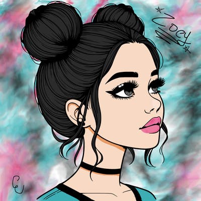 realistic girl with buns on the top of her head