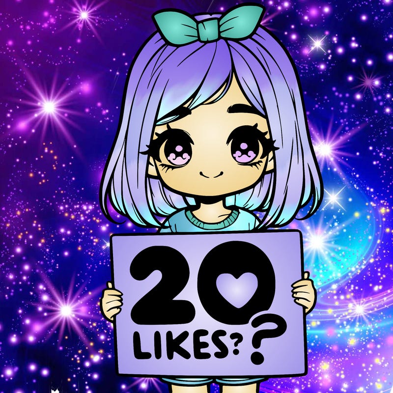 cute realistic girl holding a sign that says 20 likes?
