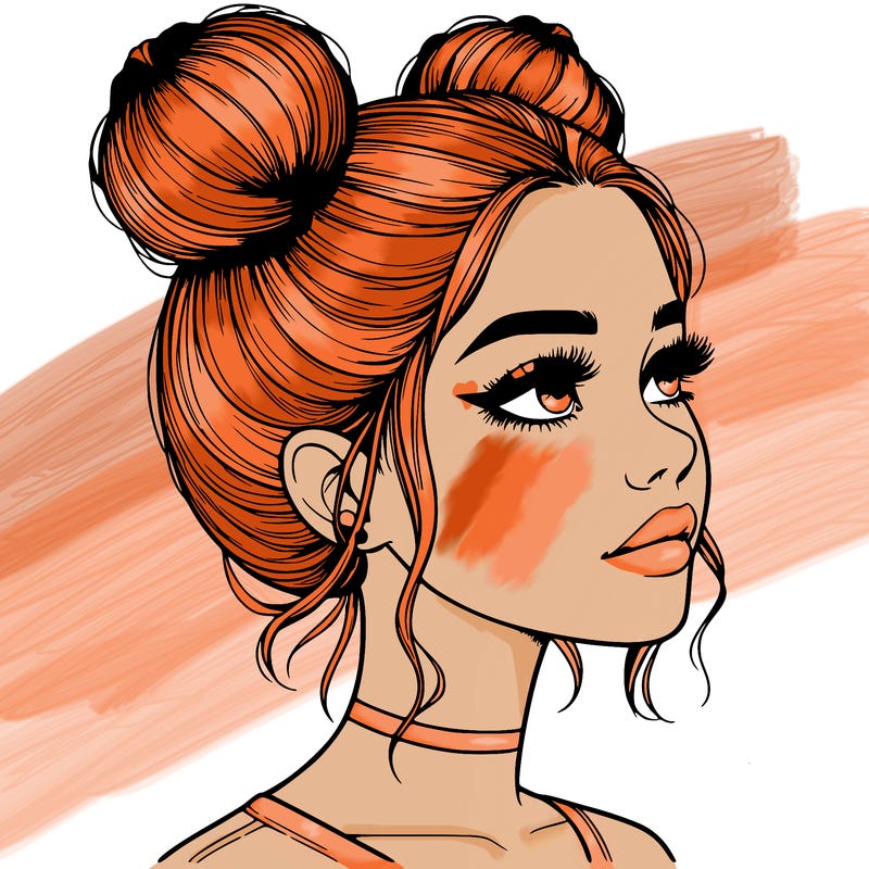 realistic girl with buns on the top of her head