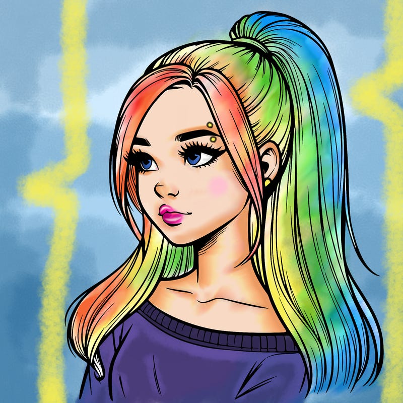 realistic girl with a high ponytail