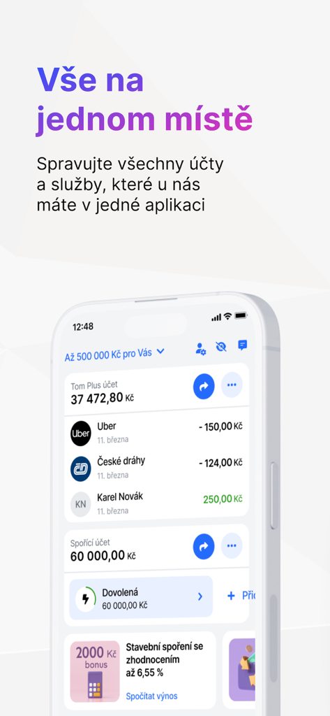 Moneta Smart Banka app interface showing financial overview and transactions