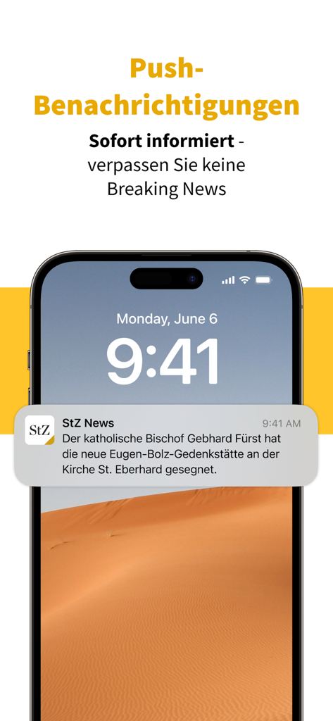 StZ News - Stuttgarter Zeitung - iPhone-Sperrbildschirm mit einer Push-Benachrichtigung für Eilmeldungen von der StZ News App.