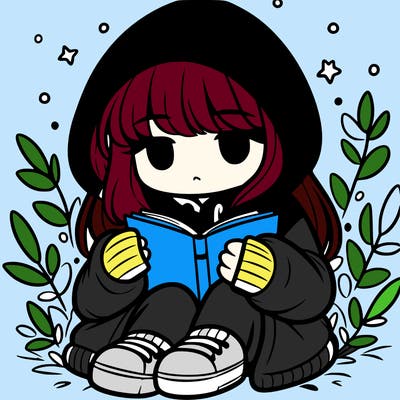 girl in oversized hoodie reading a book