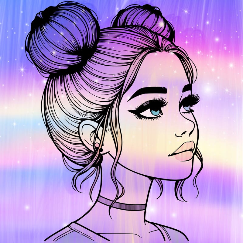 realistic girl with buns on the top of her head