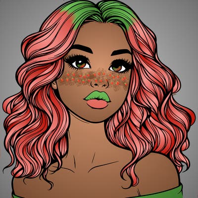 realistic girl with wavy hair and lips