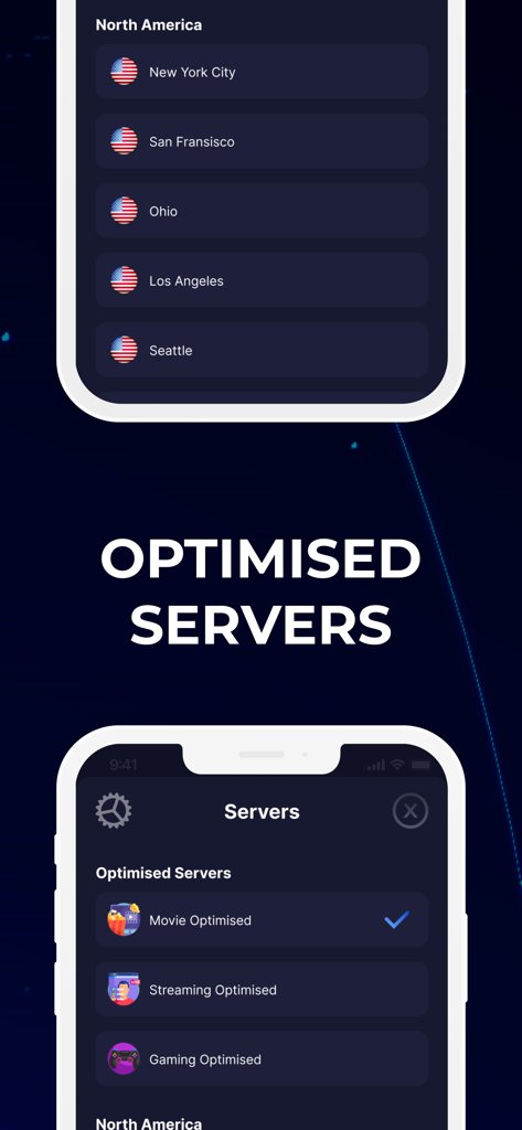 Lista de servidores da VPN Easy Proxy mostrando servidores otimizados para streaming e jogos