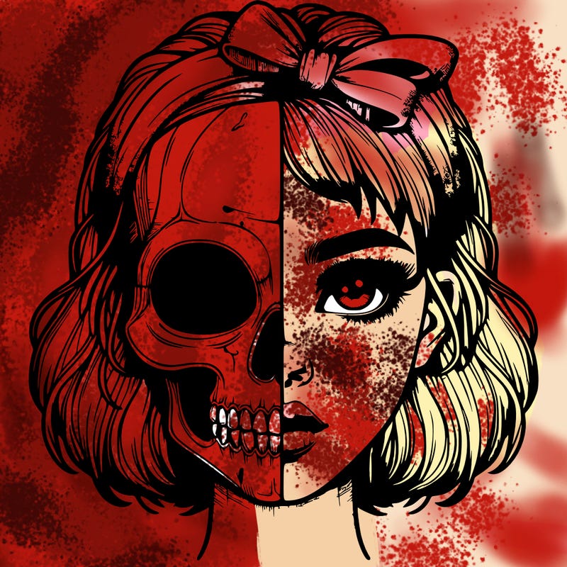 realistic girl with half skull mask