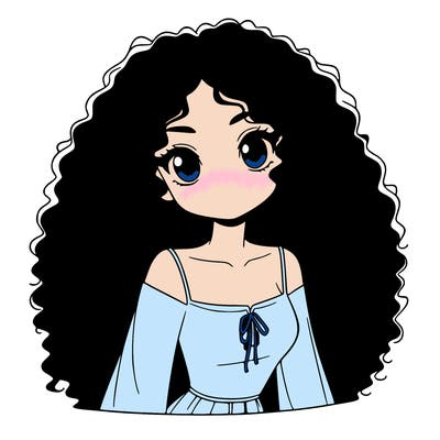 a black anime girl with long afro hair