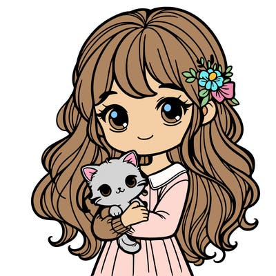 girl holding a cute cat