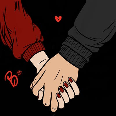 two holding hand one girl hand and one boy hand