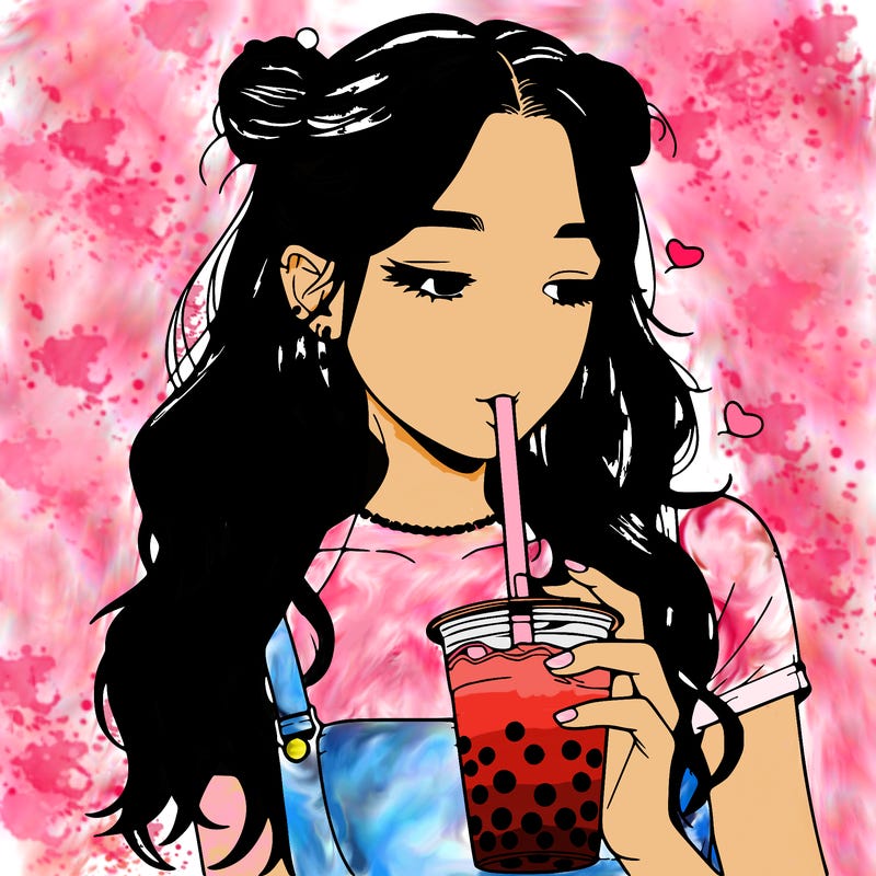 aesthetic realistic girl with boba