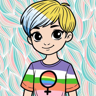 girl with pixie cut and feminist shirt