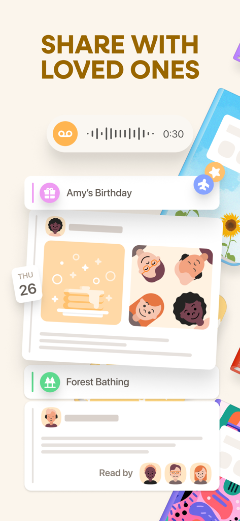 Waffle: Shared Journal - Interface of Waffle app displaying shared journal entries with photos and voice memos