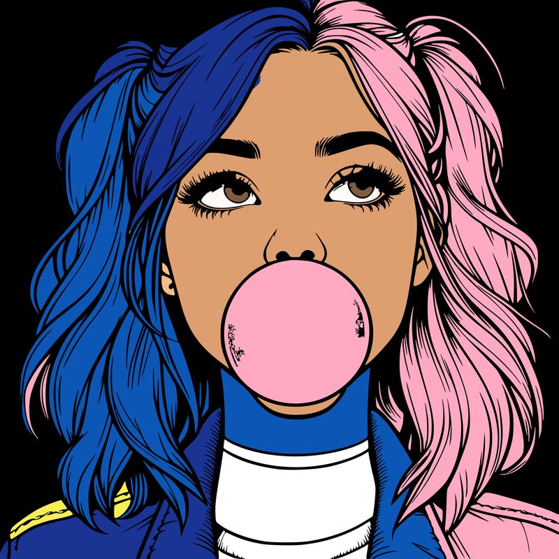 realististic girl blowing bubble -gum