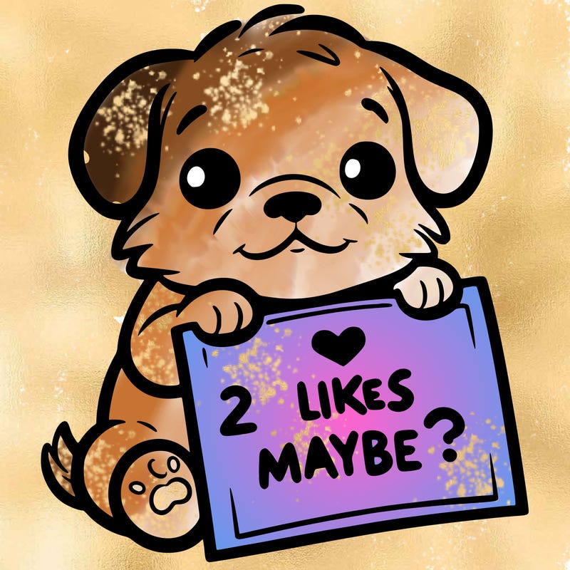 a puppy holding a sign that says 2 likes maybe?
