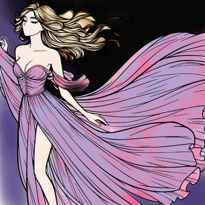 realistic woman in dress flowing the the wind