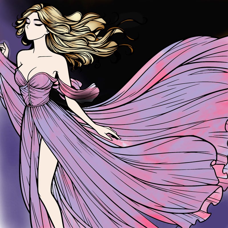 realistic woman in dress flowing the the wind