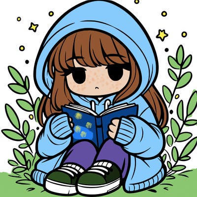 girl in oversized hoodie reading a book