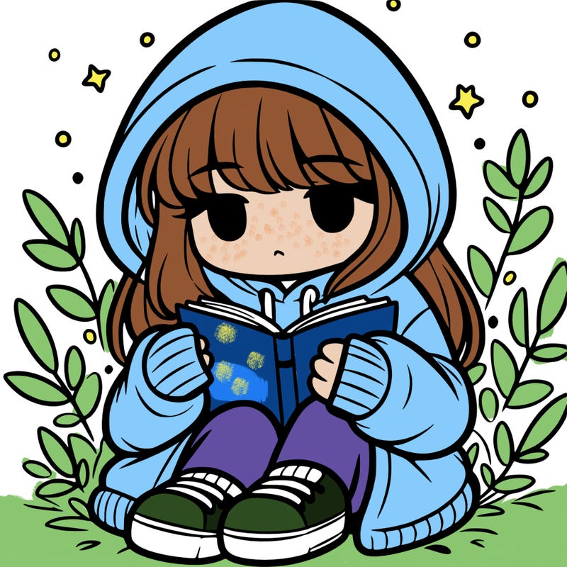 girl in oversized hoodie reading a book