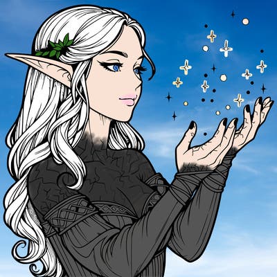 realistic elf girl doing magic