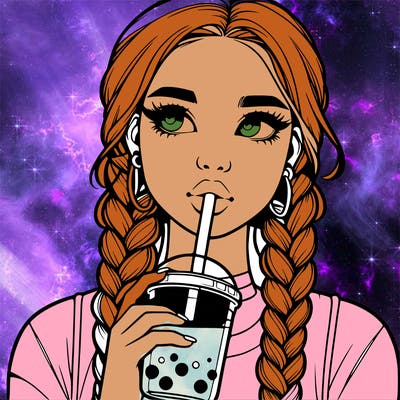 realistic girl with braided hair drinking boba