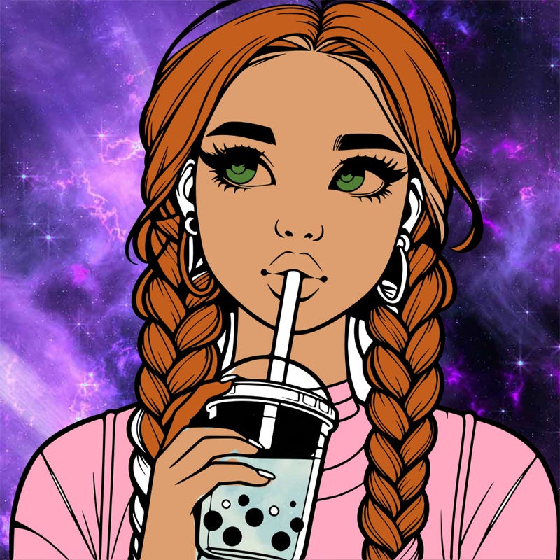 realistic girl with braided hair drinking boba
