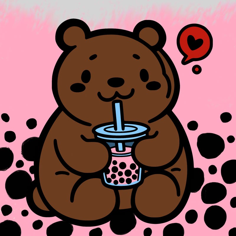 bear drinking boba tea