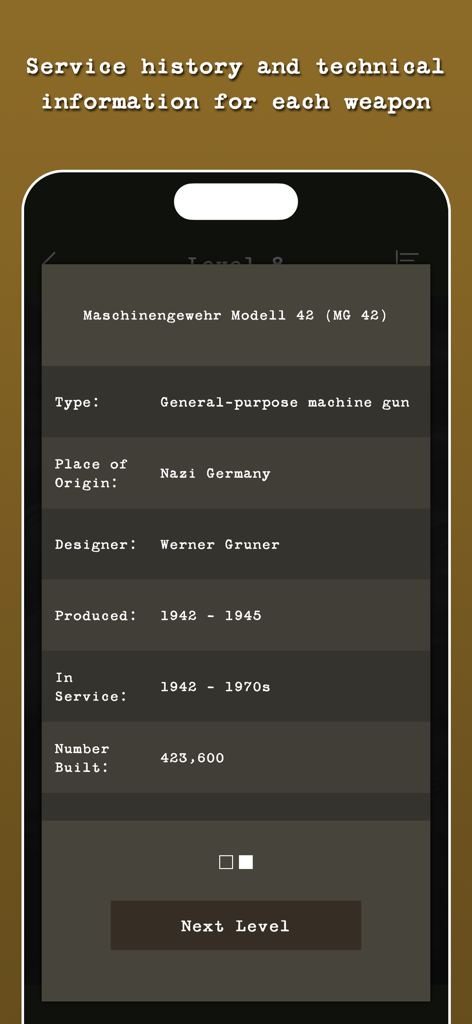 Guess the Modern Firearm - Technical specifications and service history for the MG 42 machine gun in the Guess the Modern Firearm app