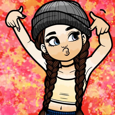 realistic teenage girl with braids and a beanie and crop top doing 🫶🏼