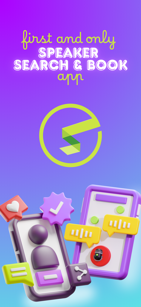 SpeakUp – Find & Book Speakers - Intro screen of the SpeakUp app for finding and booking speakers