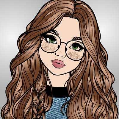 girl with long hair and freckles and glasses realistic