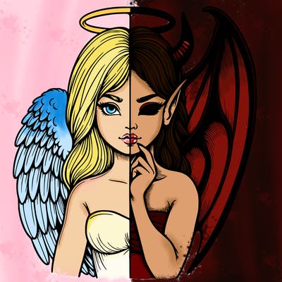 realistic angel half demon