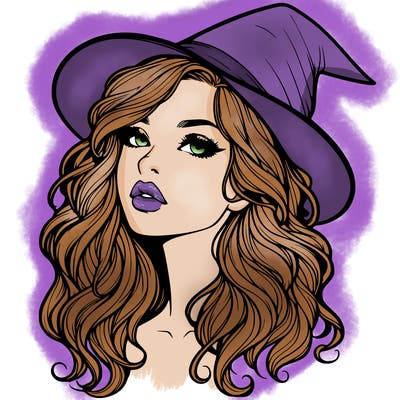 realistic witch girl with wavy hair and lips