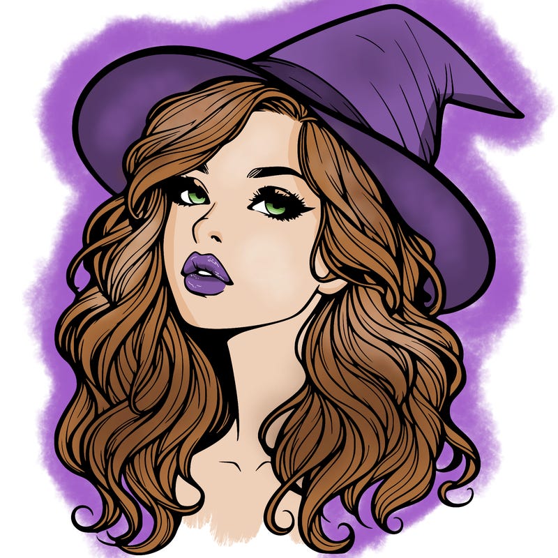 realistic witch girl with wavy hair and lips