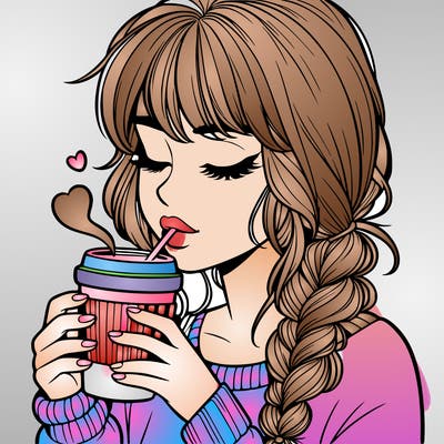 realistic girl drinking coffee