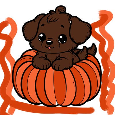 cute little puppy in a pumpkin