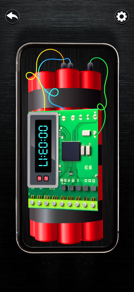 Time Bomb Sounds Screen Prank - Interface digital de pegadinha de bomba relógio com varetas de dinamite vermelhas e um cronômetro em uma tela de telefone